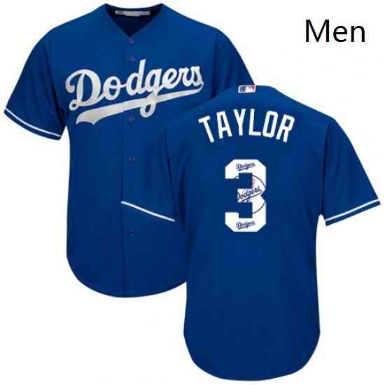 Mens Majestic Los Angeles Dodgers 3 Chris Taylor Authentic Royal Blue Team Logo Fashion Cool Base MLB Jersey